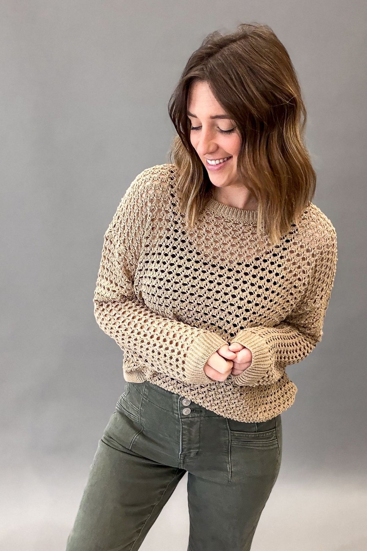 Latte Pointelle Knit Sweater