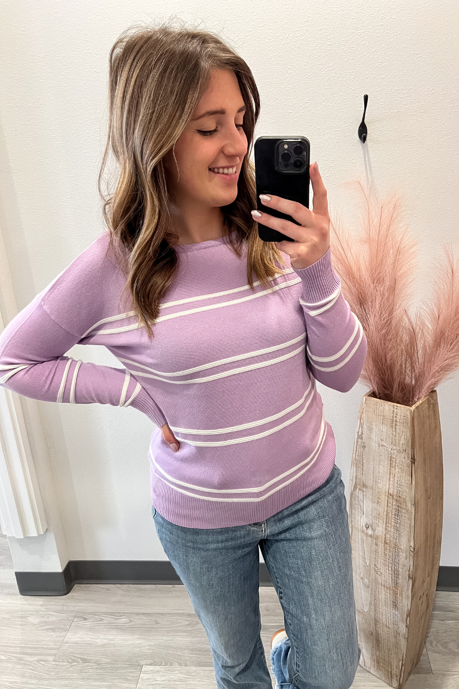 Lavender and White Stripe Sweater