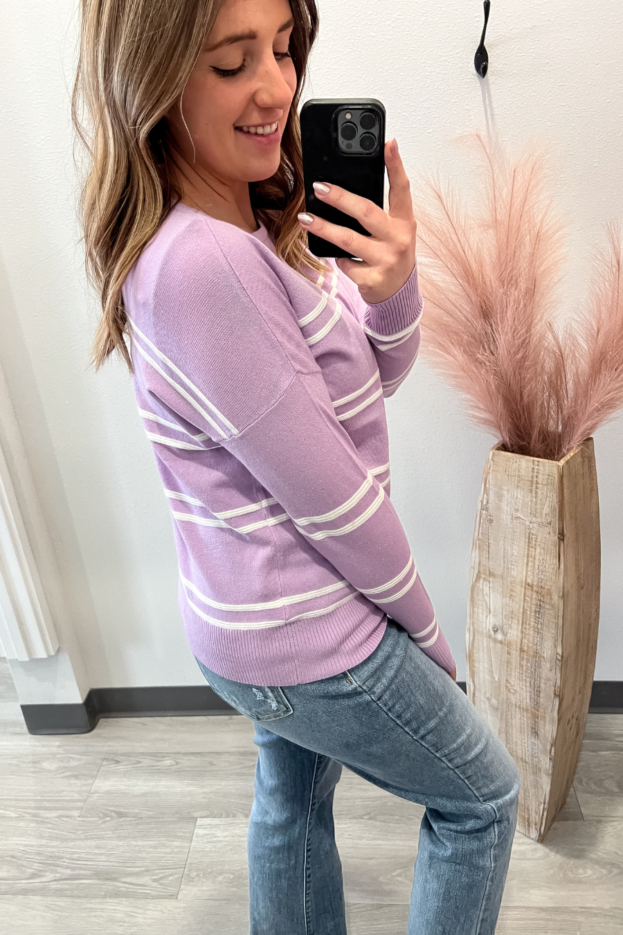 Lavender and White Stripe Sweater