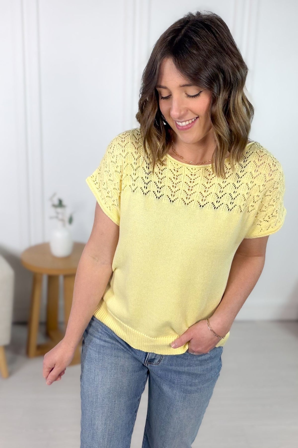 Lemon Crochet Wide Neck Short Sleeve