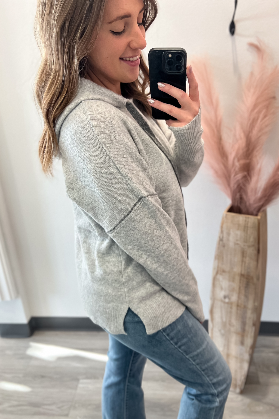 Light Grey Sweater With Hoodie