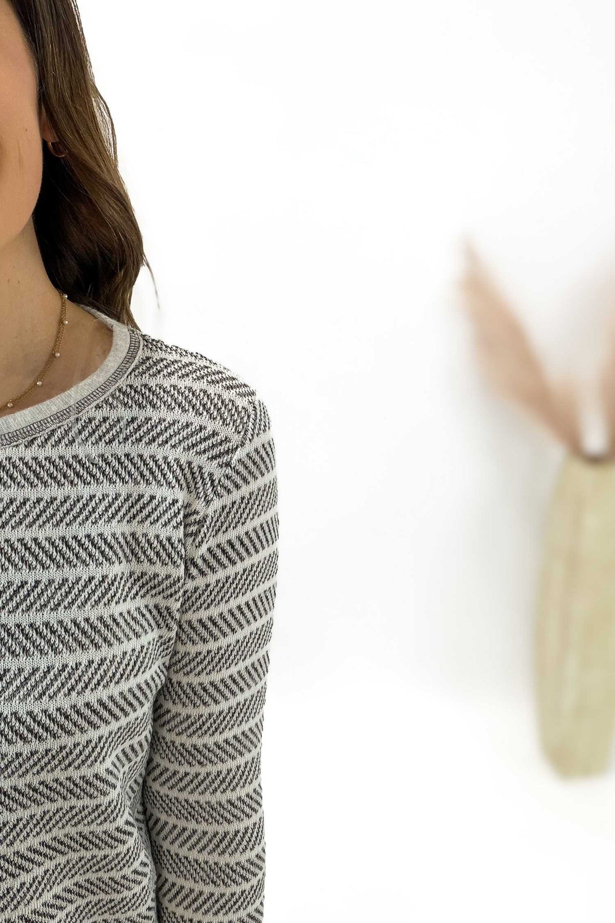 Light Grey Textured Stripe Pullover