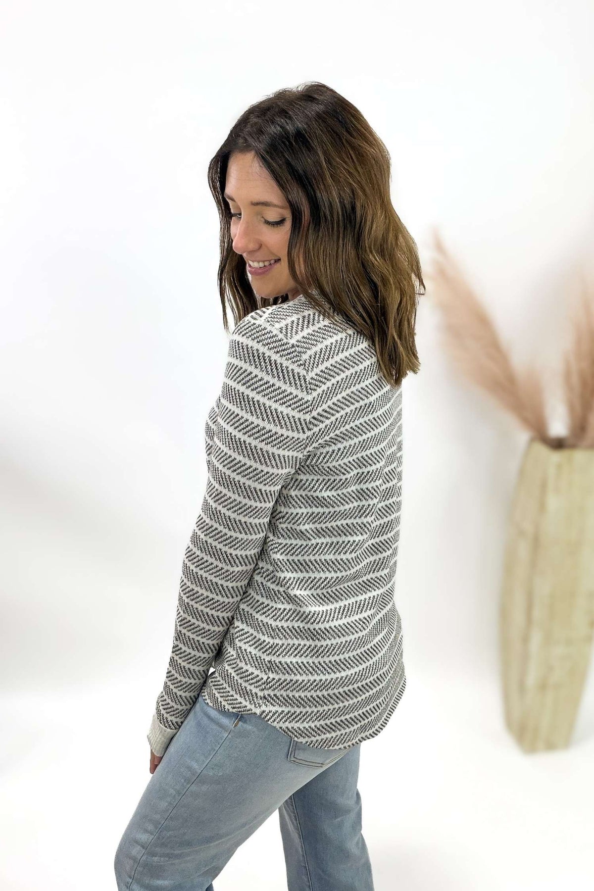 Light Grey Textured Stripe Pullover