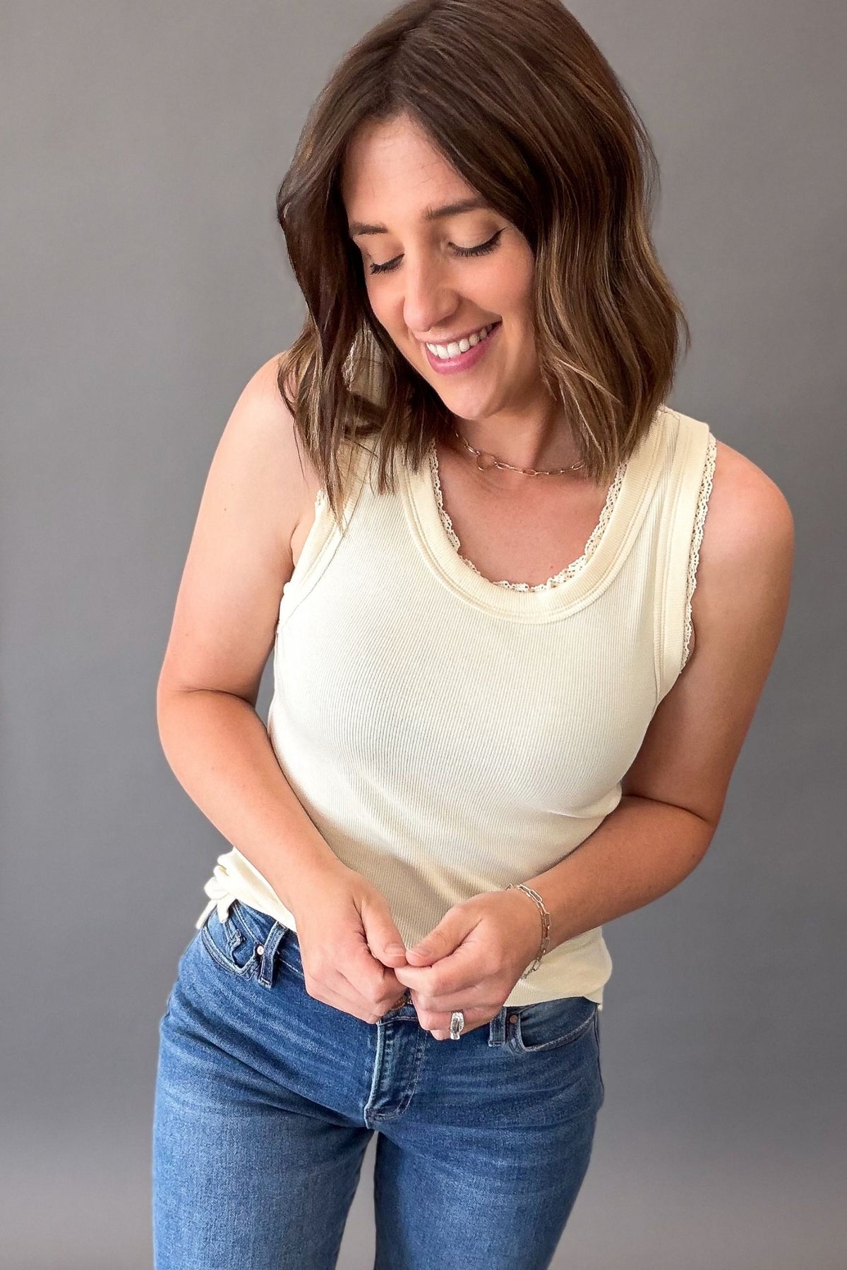 Ivory Ribbed Knit Tank