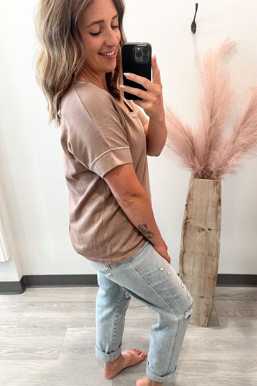 Light Mocha Contrast Stitch Tee