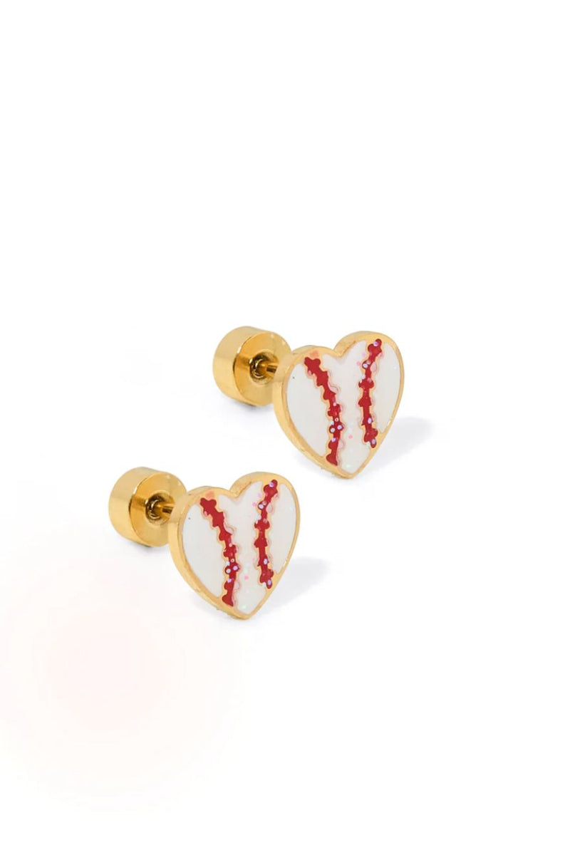 Linny Co Screwback Stud- Baseball Heart