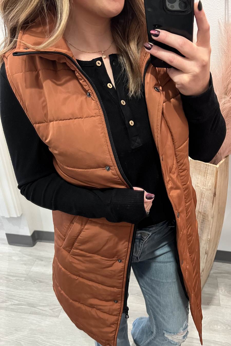 Long Vest With Pockets- Cinnamon