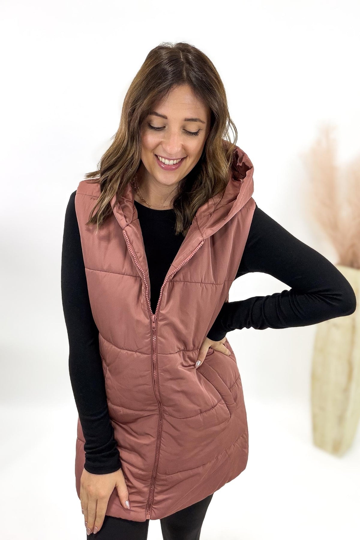 Marsala Long Puffer Vest