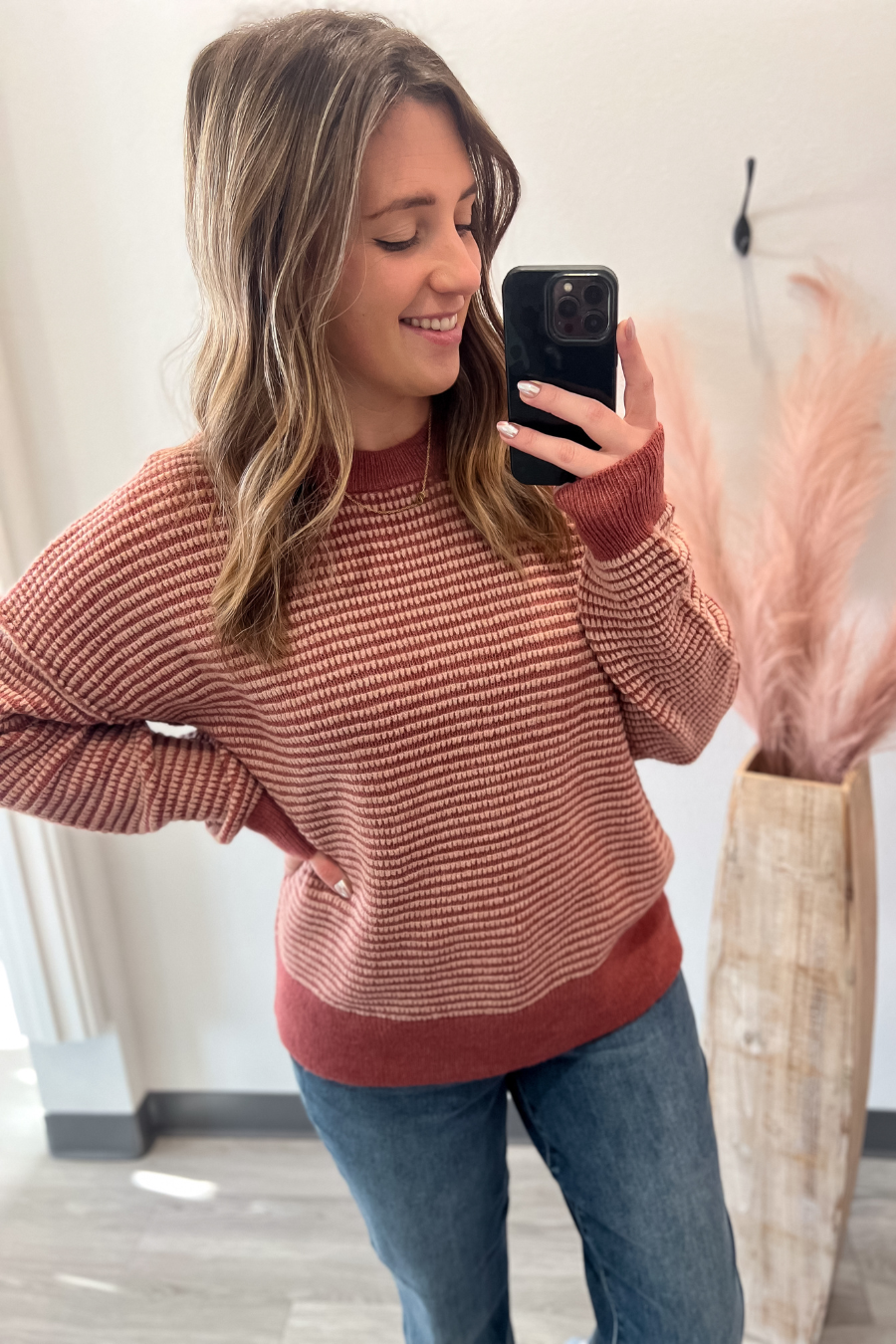 Mauve Waffle Texture Sweater