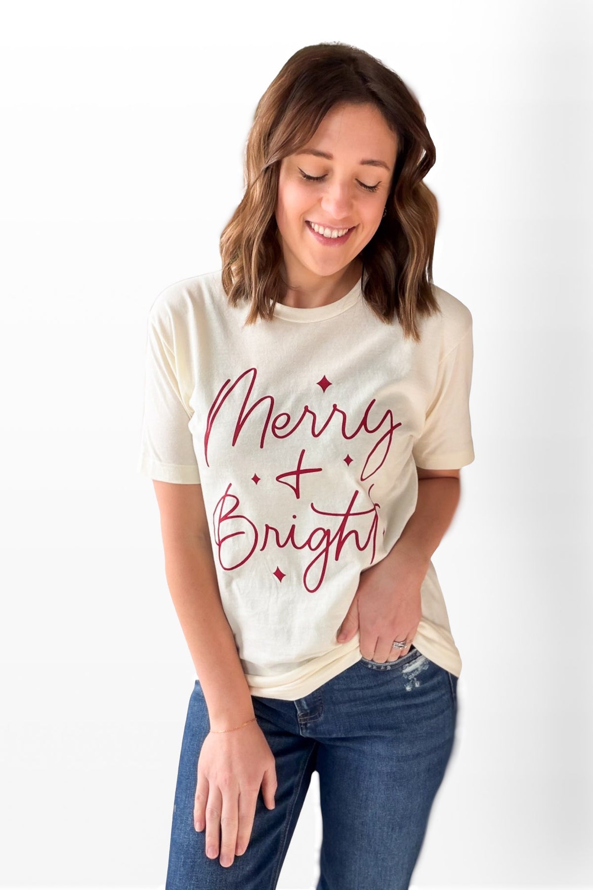 Merry + Bright Graphic Tee- Ivory