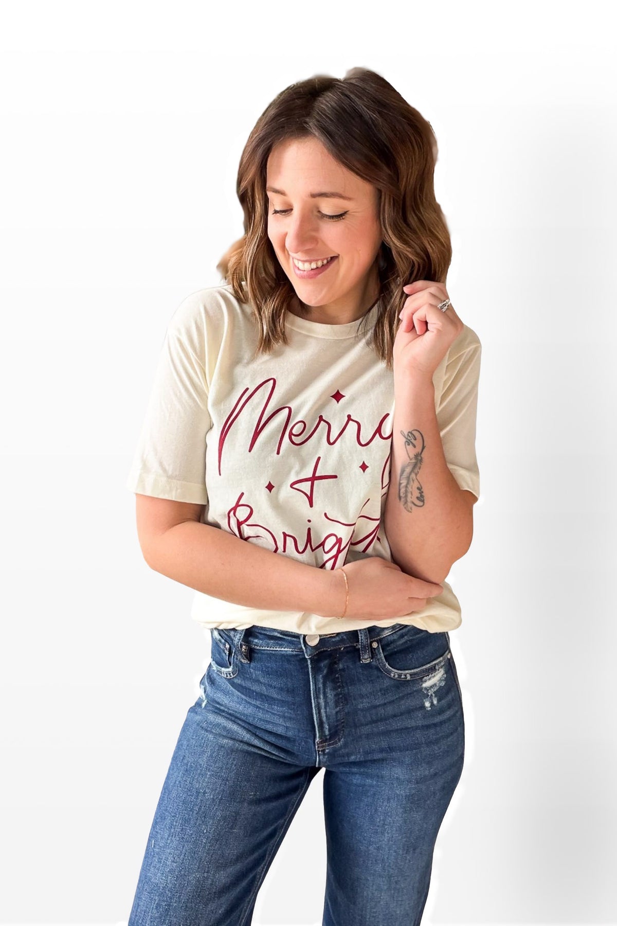 Merry + Bright Graphic Tee- Ivory