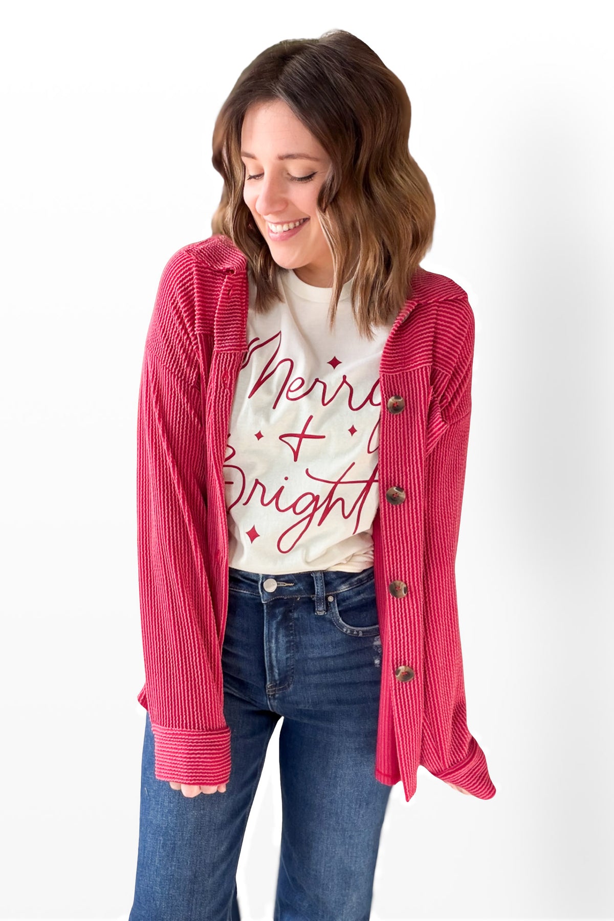 Merry + Bright Graphic Tee- Ivory