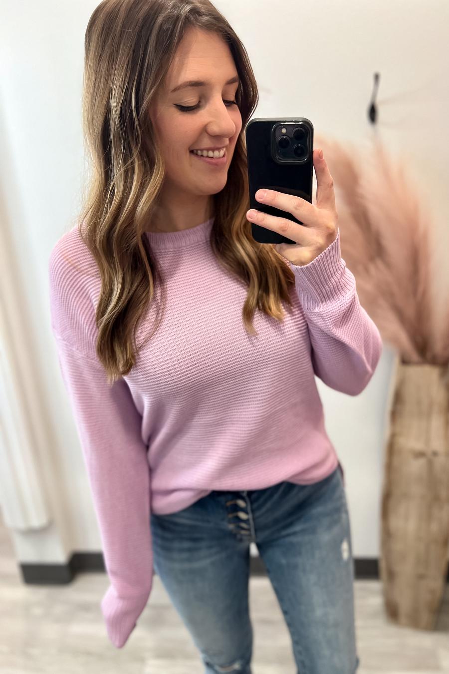 Mini Waffle Sweater- Lavender Pink