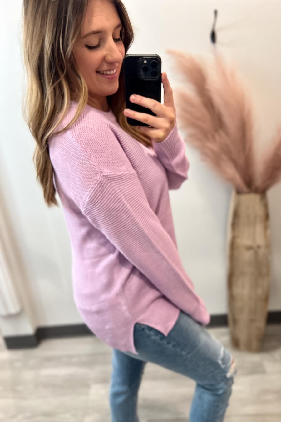 Mini Waffle Sweater- Lavender Pink