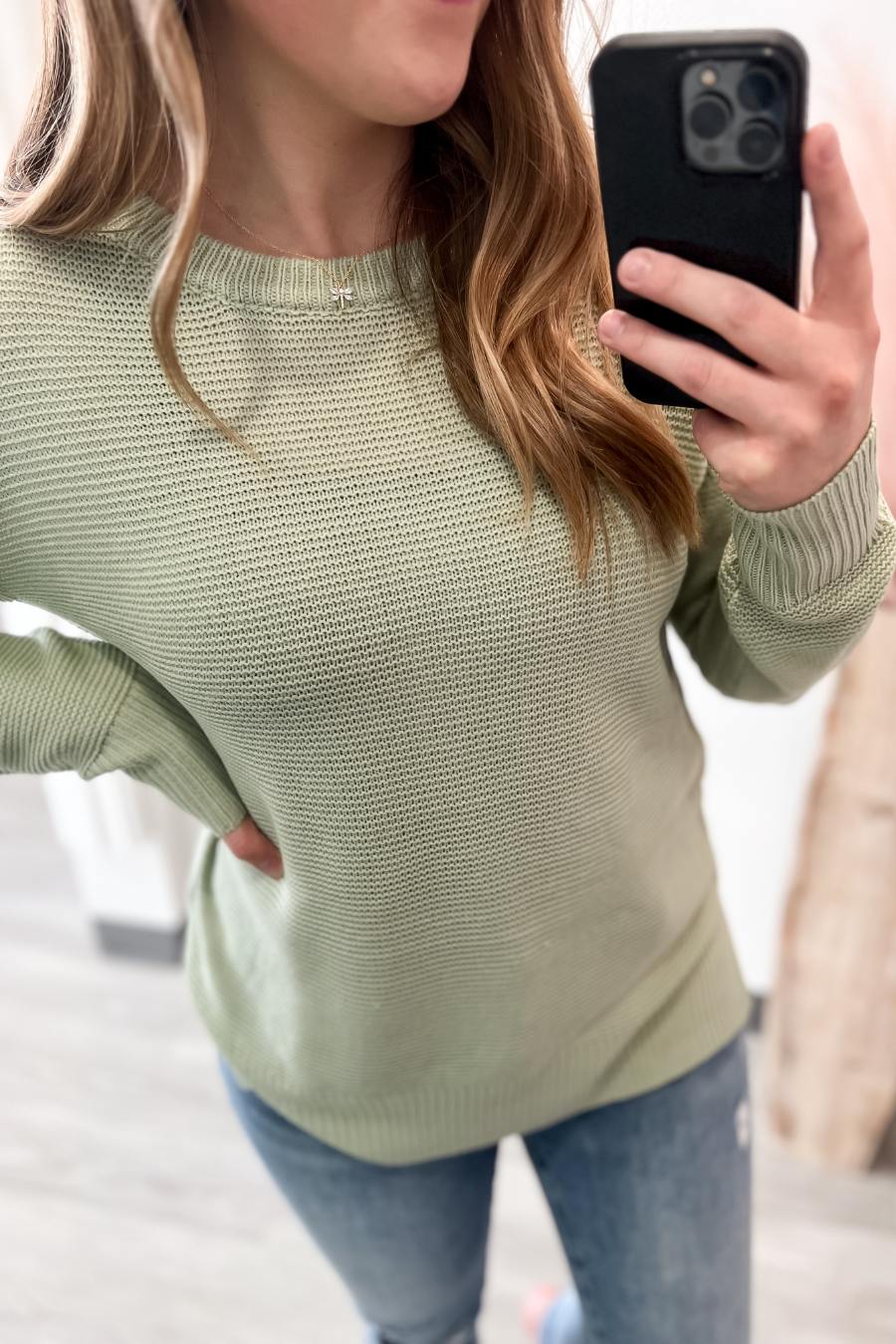 Mini Waffle Sweater- Soft Green