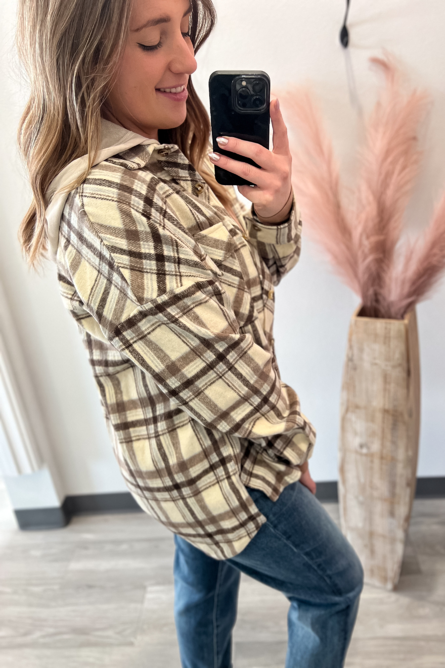 Mocha Plaid Hoodie Shacket