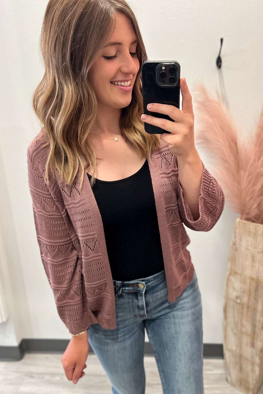 Mocha Pointelle Cardigan