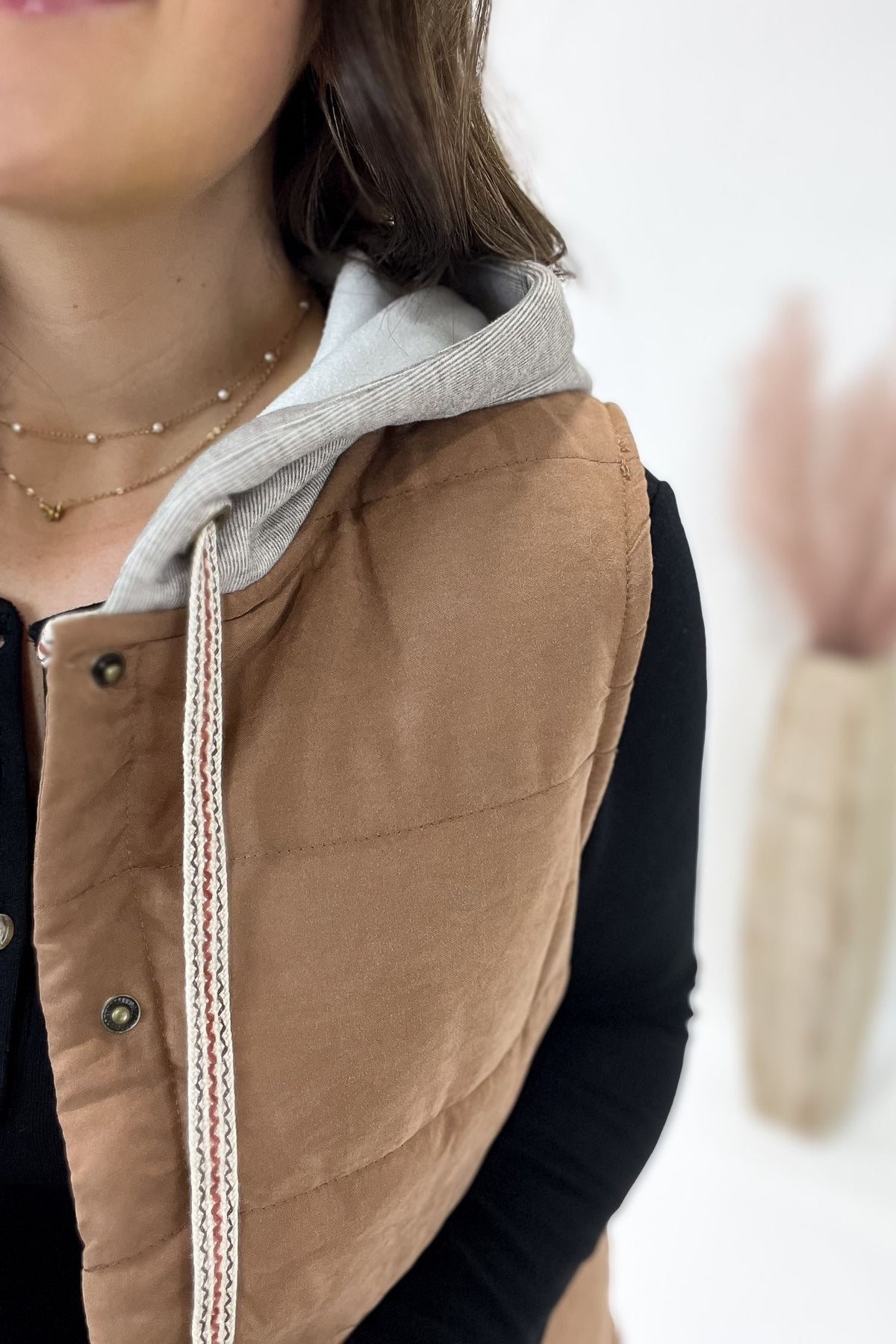 Mocha Puffer Vest With Hoodie