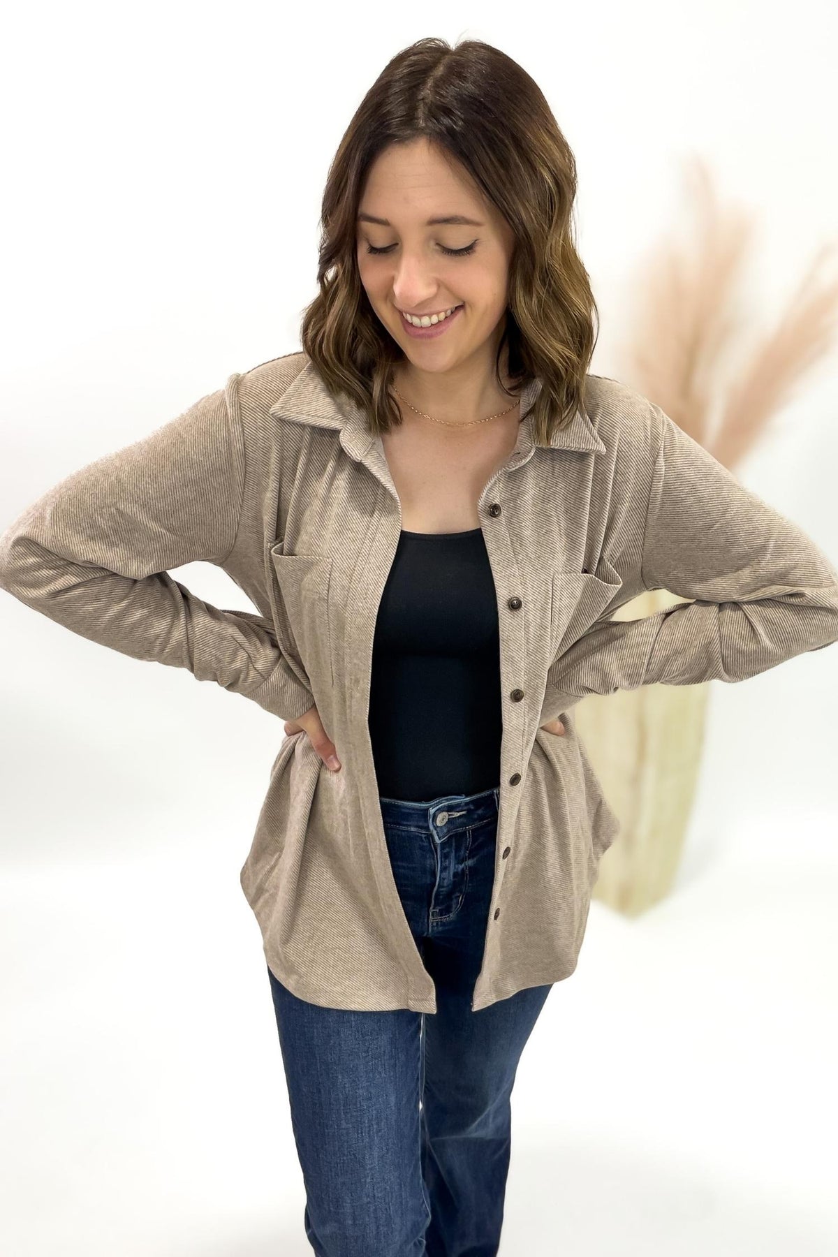 Mocha Super Soft Plaid Button Up