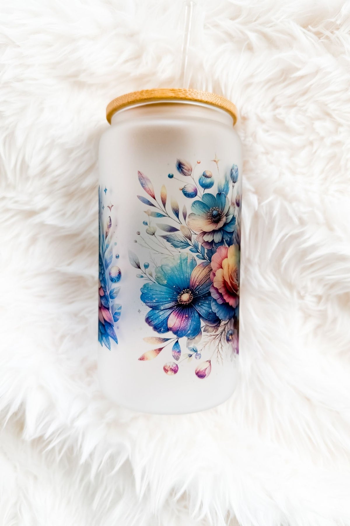 Multi Colored Owl 16oz Frosted Glass Tumbler