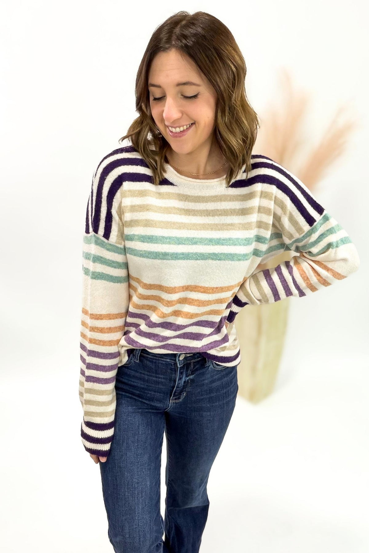 Multi Colored Striped Crew Neck Sweater