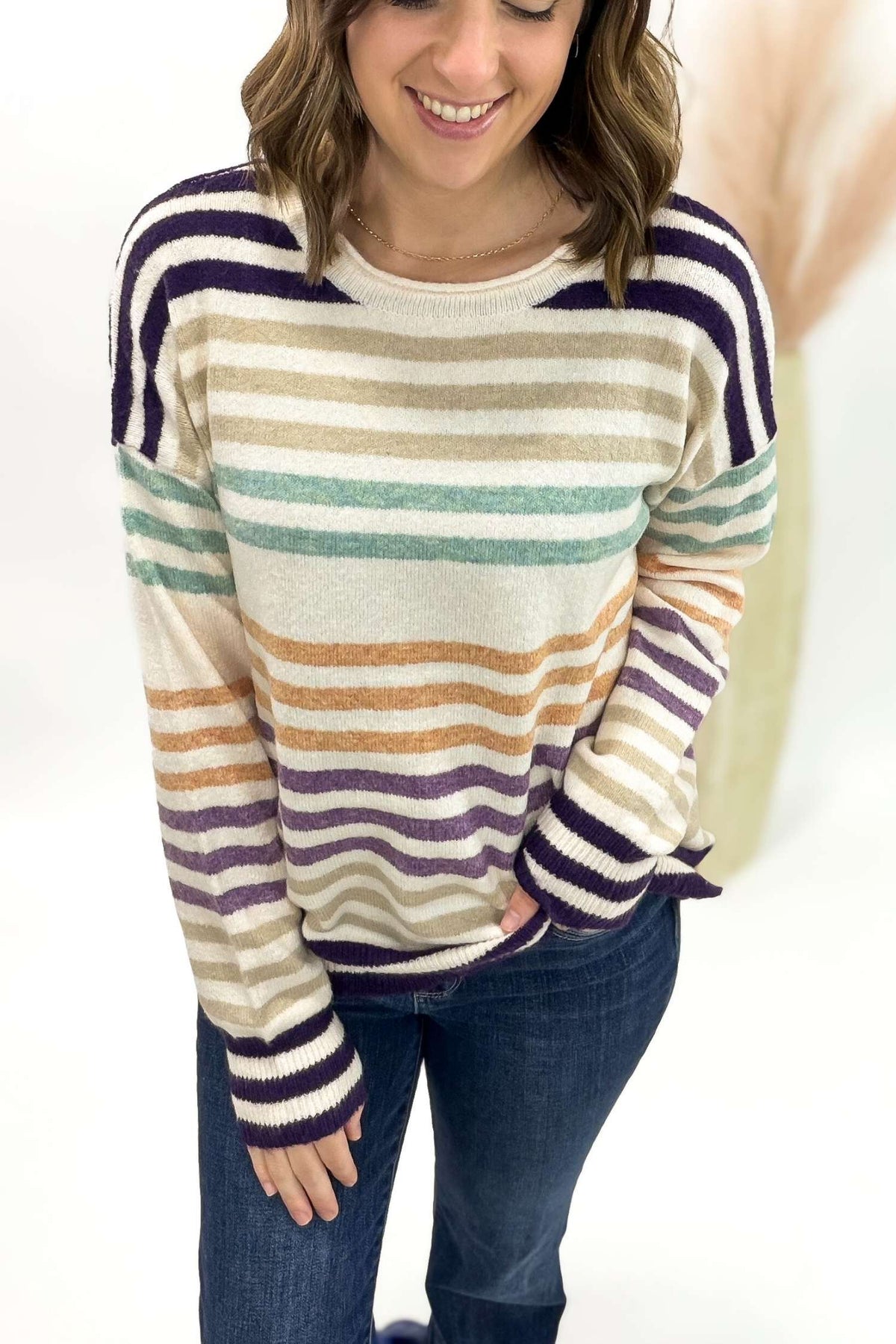 Multi Colored Striped Crew Neck Sweater