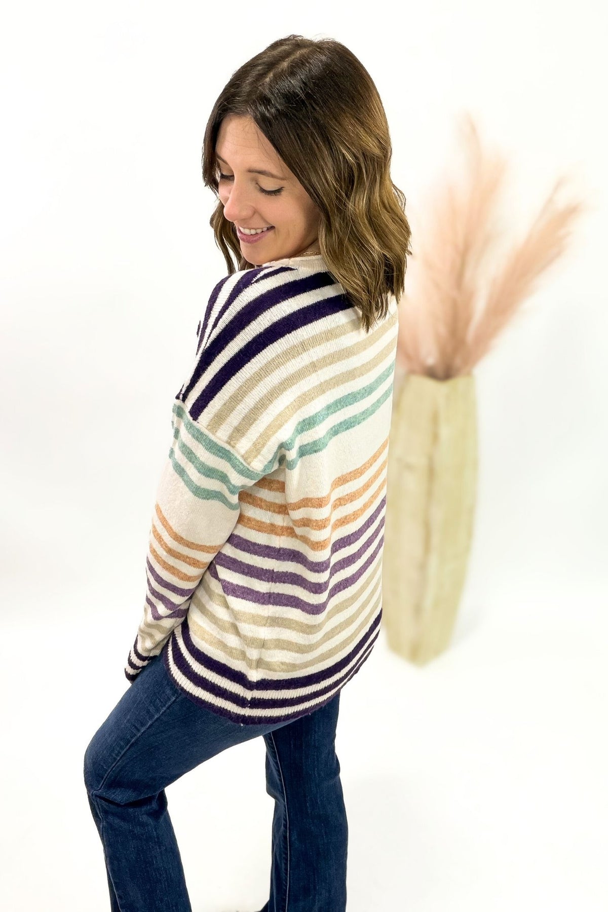 Multi Colored Striped Crew Neck Sweater