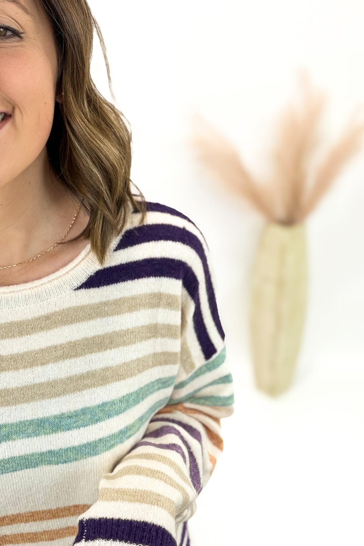 Multi Colored Striped Crew Neck Sweater
