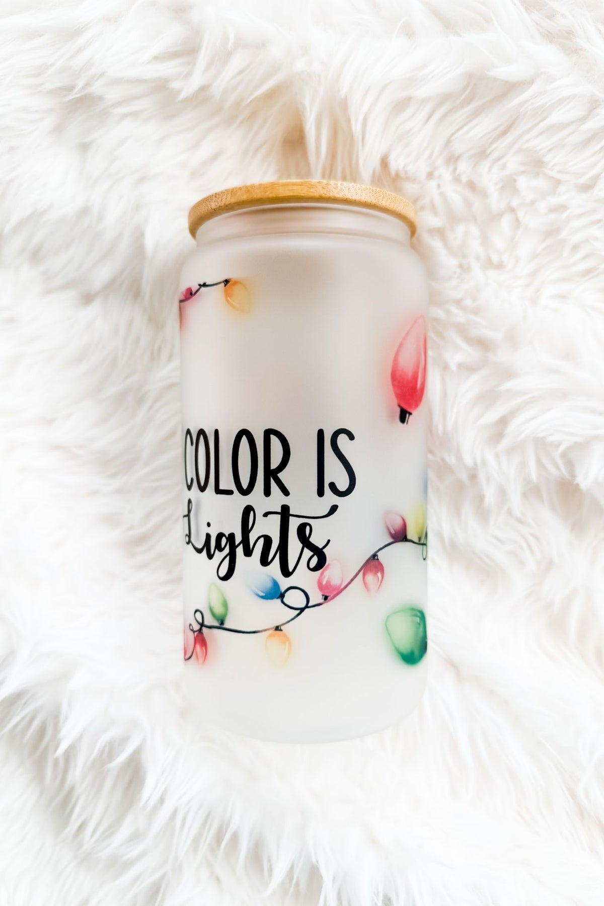 My Favorite Color is Christmas Lights 16oz Glass Tumbler