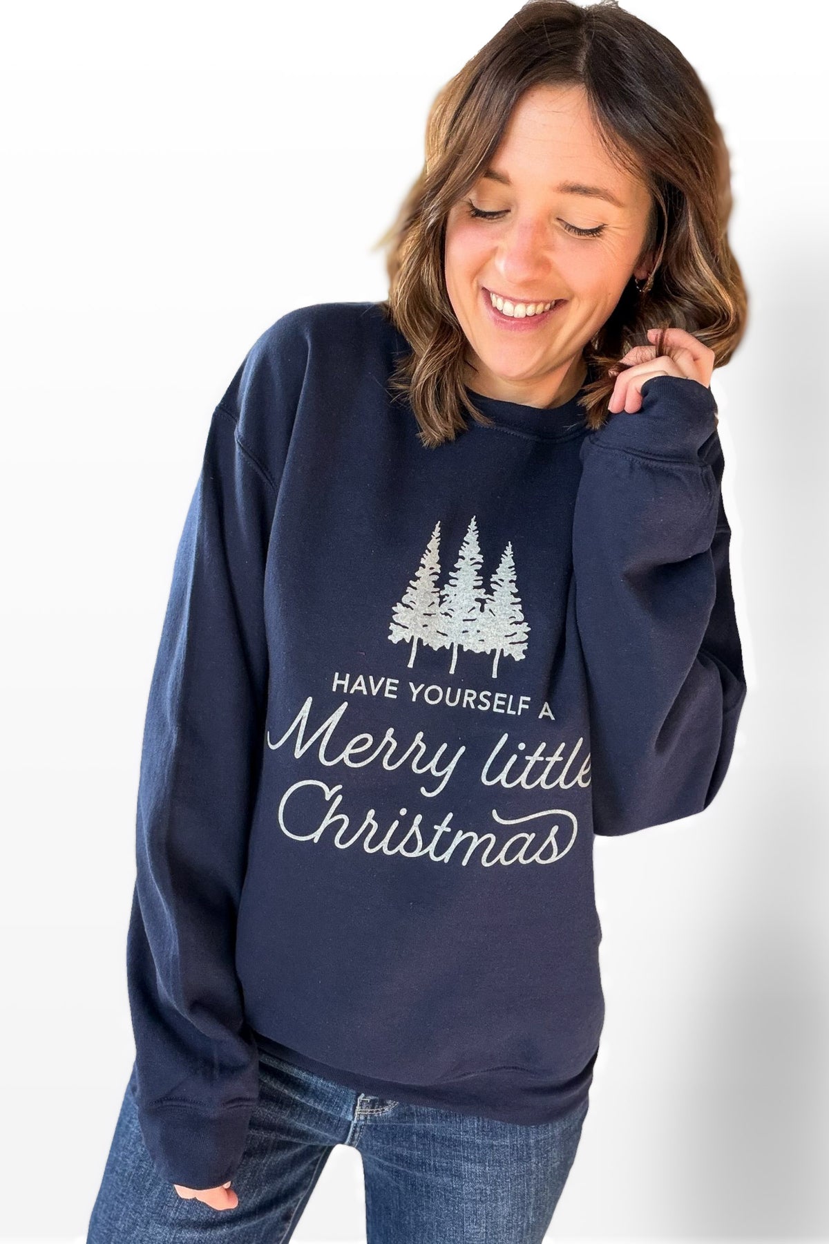 Navy Have Yourself A Merry Christmas Graphic Sweatshirt