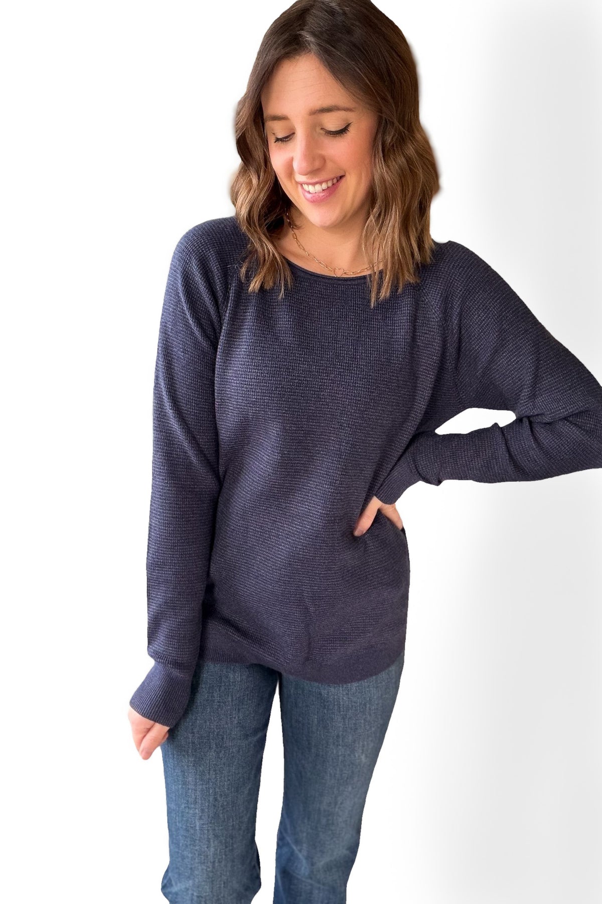 Navy Mini Waffle Sweater