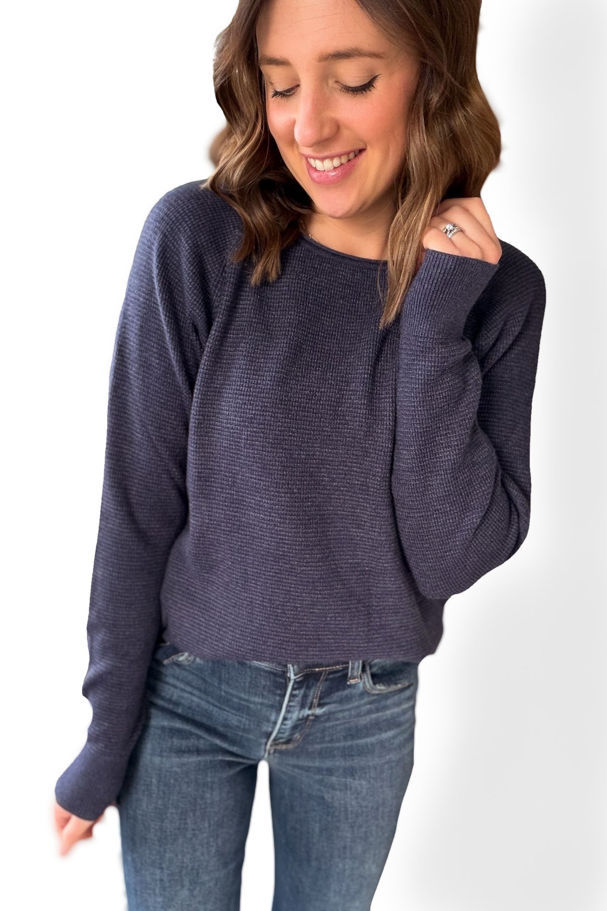 Navy Mini Waffle Sweater