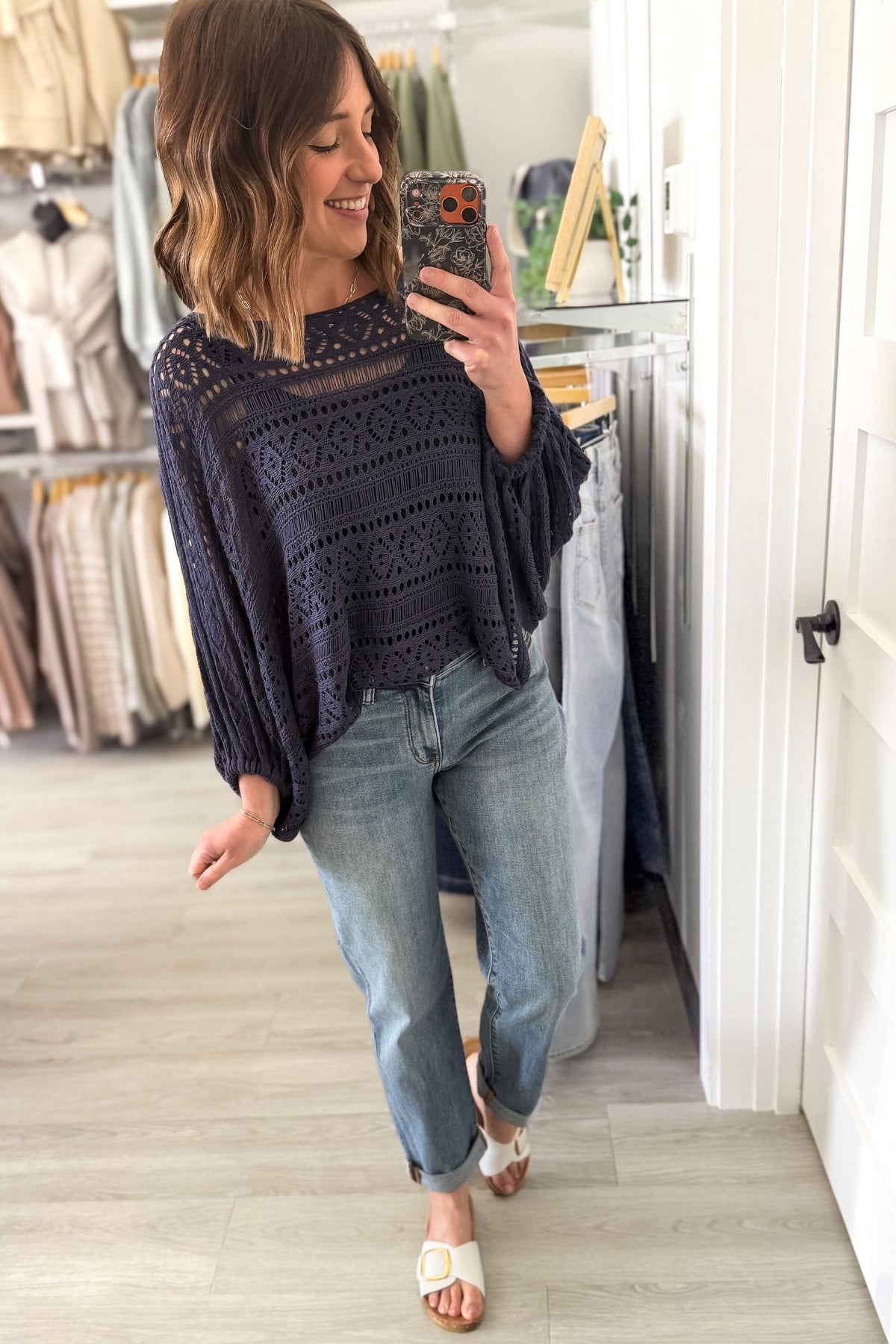 Navy Open Knit Dolman Cover Up