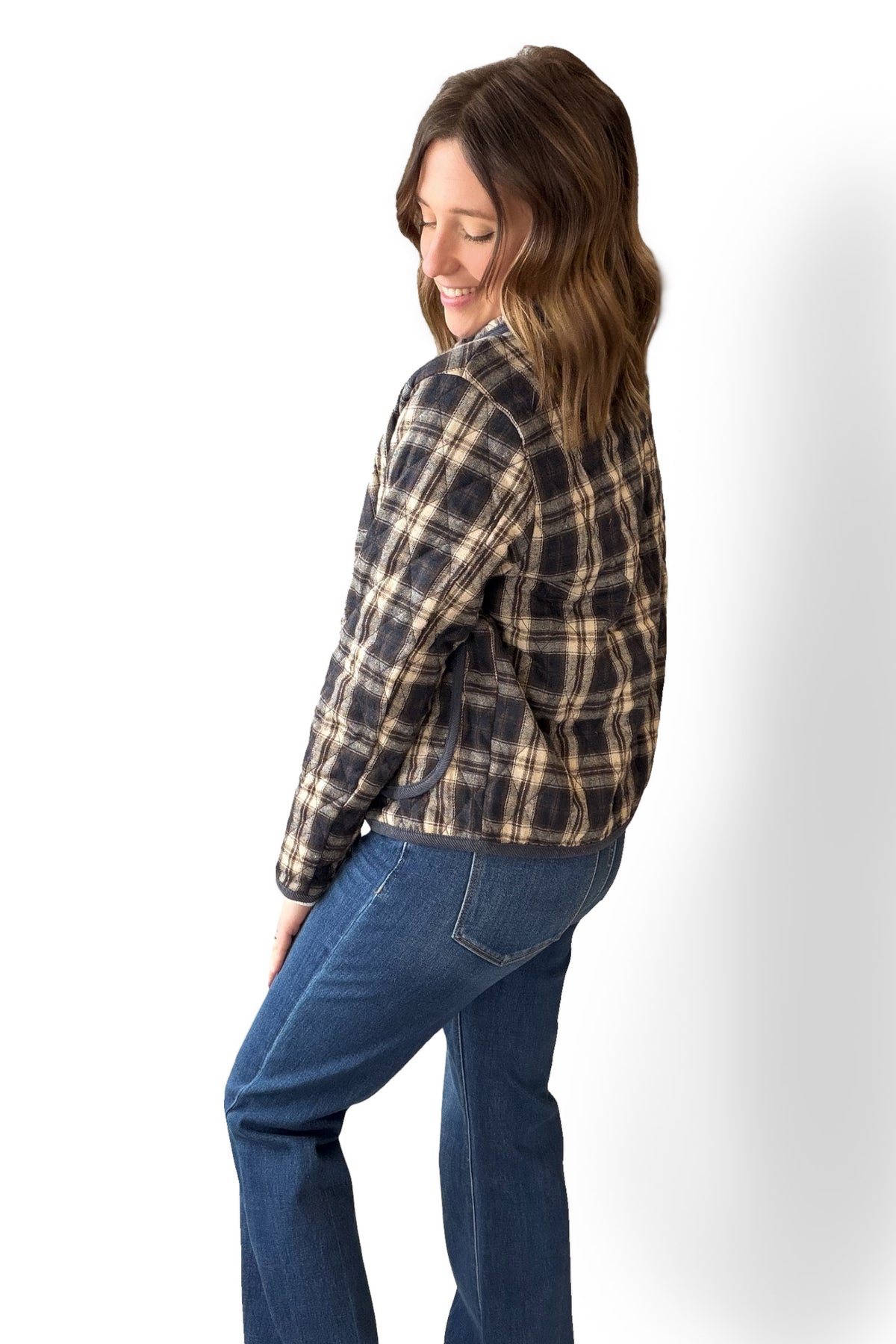 Navy Quilted Plaid Jacket