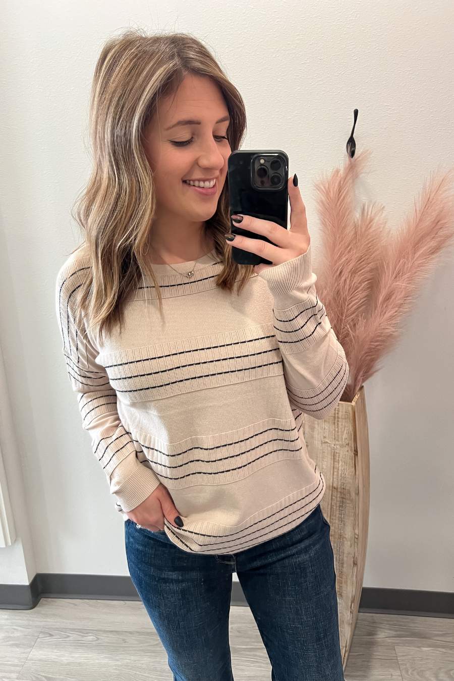 Oatmeal Stitch Striped Sweater