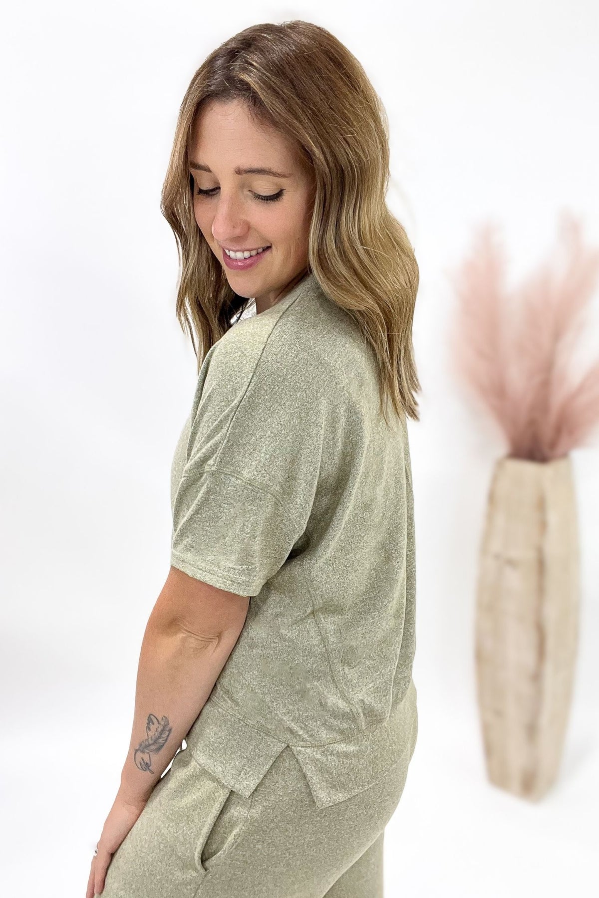 Olive Brushed Dolman Top