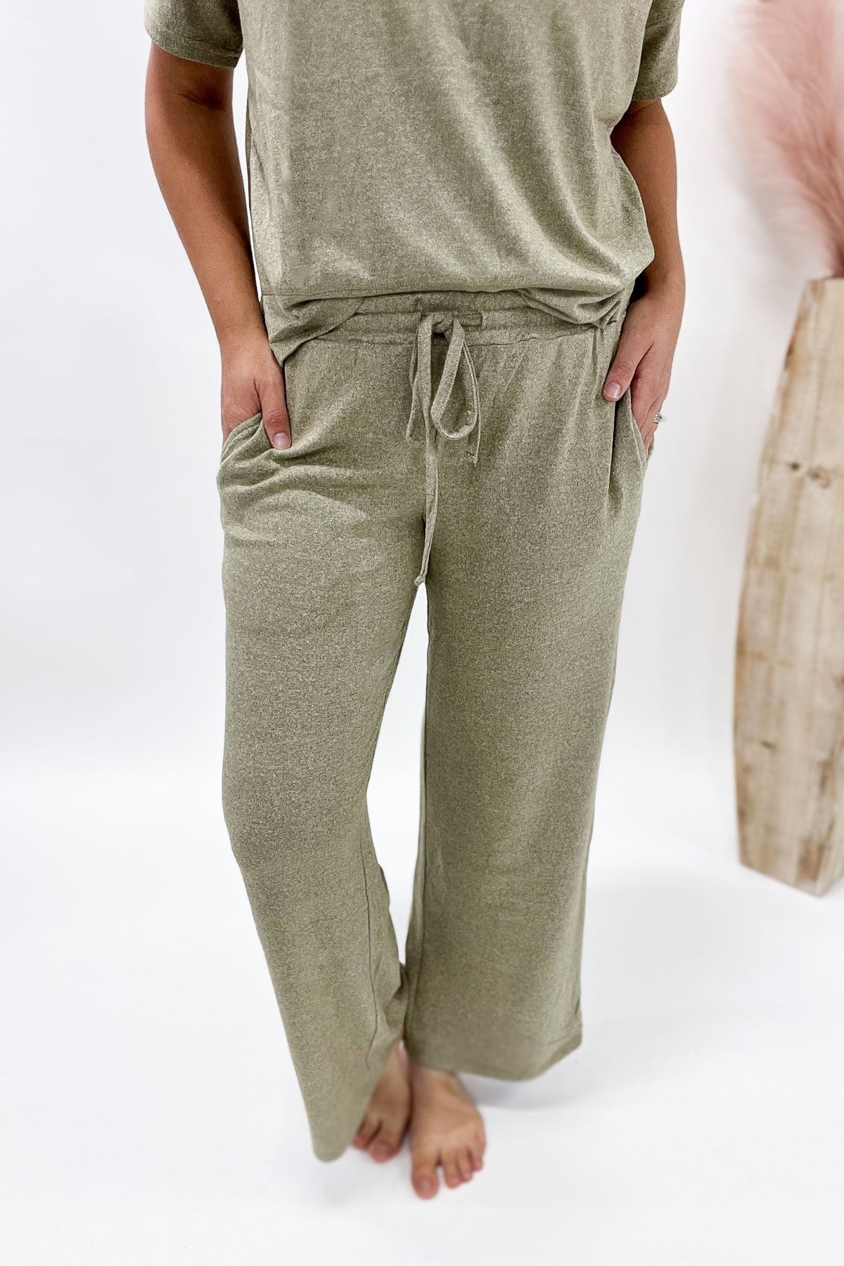Olive Brushed Drawstring Lounge Pants