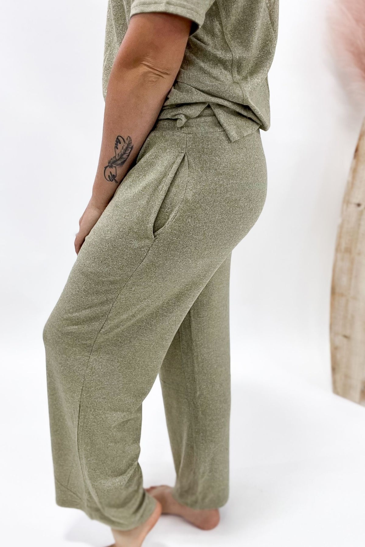 Olive Brushed Drawstring Lounge Pants