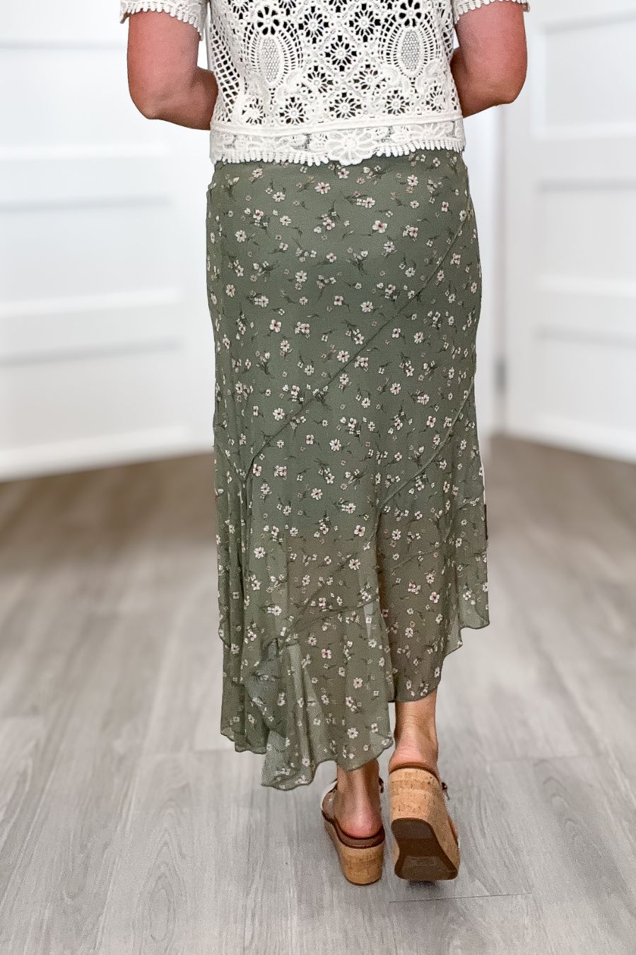 Olive Floral Mesh Skirt