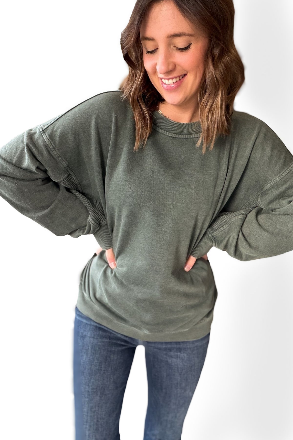 Olive French Terry Waffle Sweatshirt