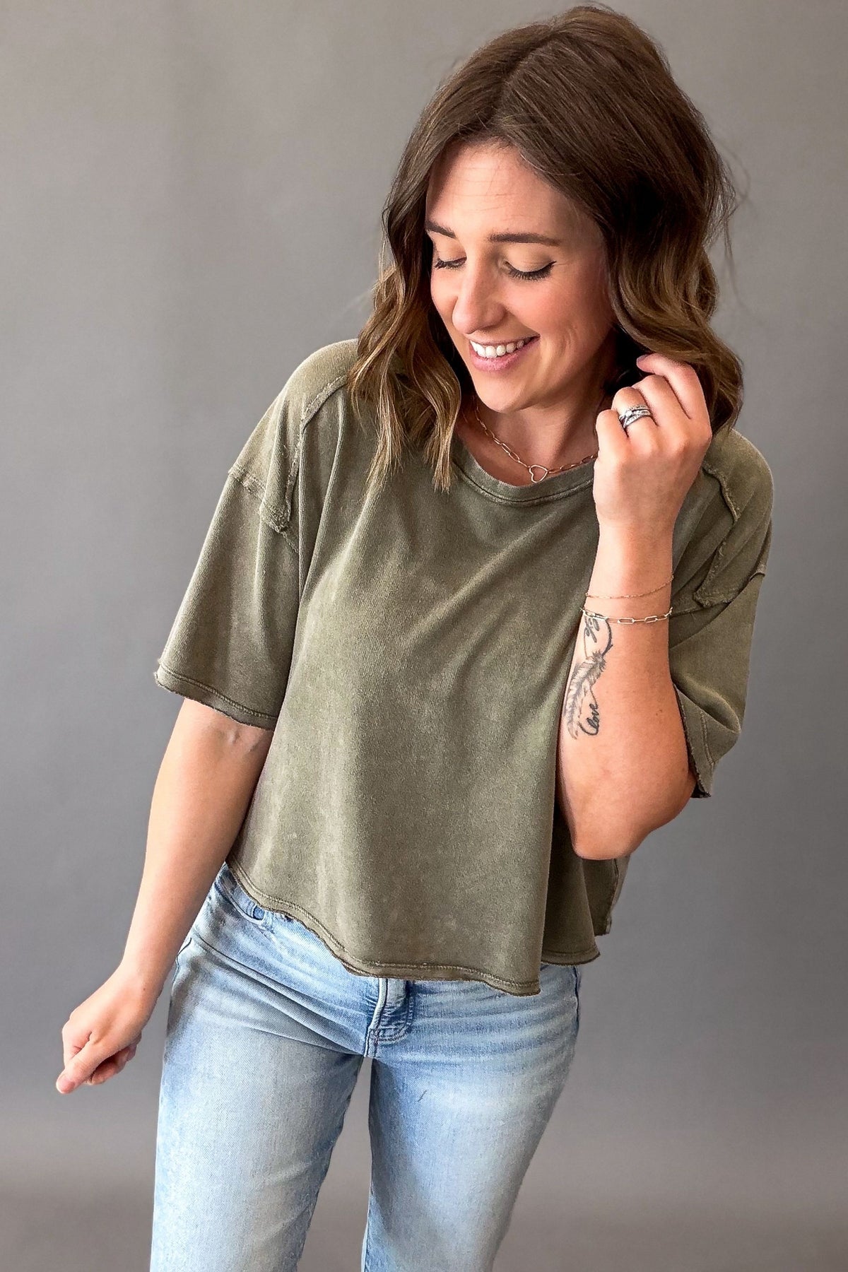 Olive Grove Butter Terry Cropped Tee