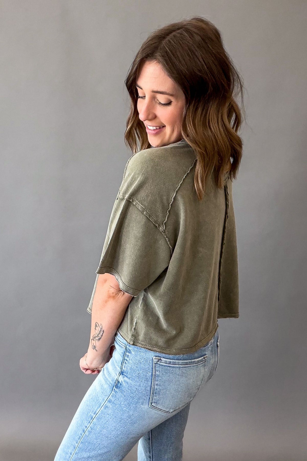 Olive Grove Butter Terry Cropped Tee