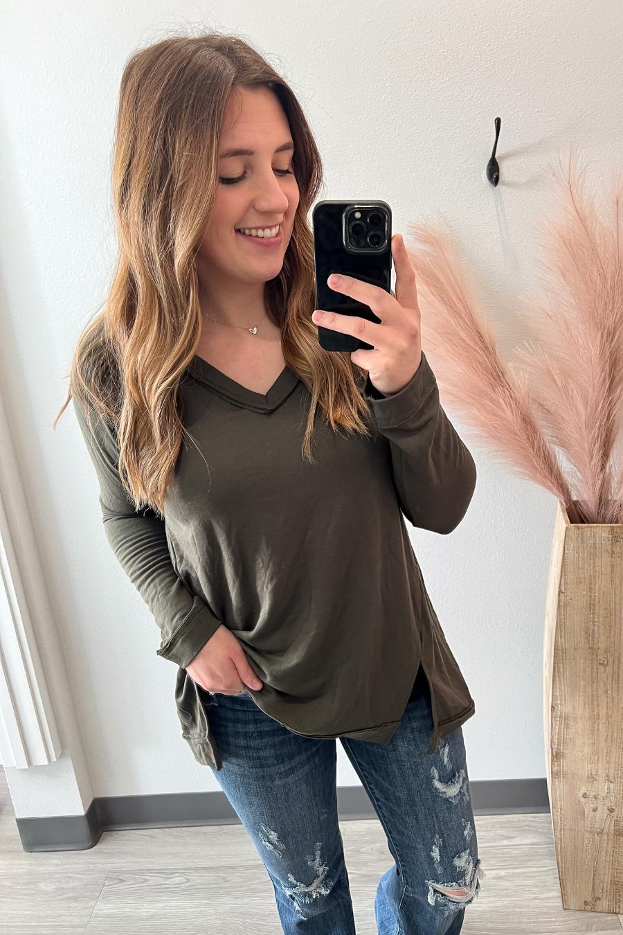 Olive Long Sleeve Knit Top