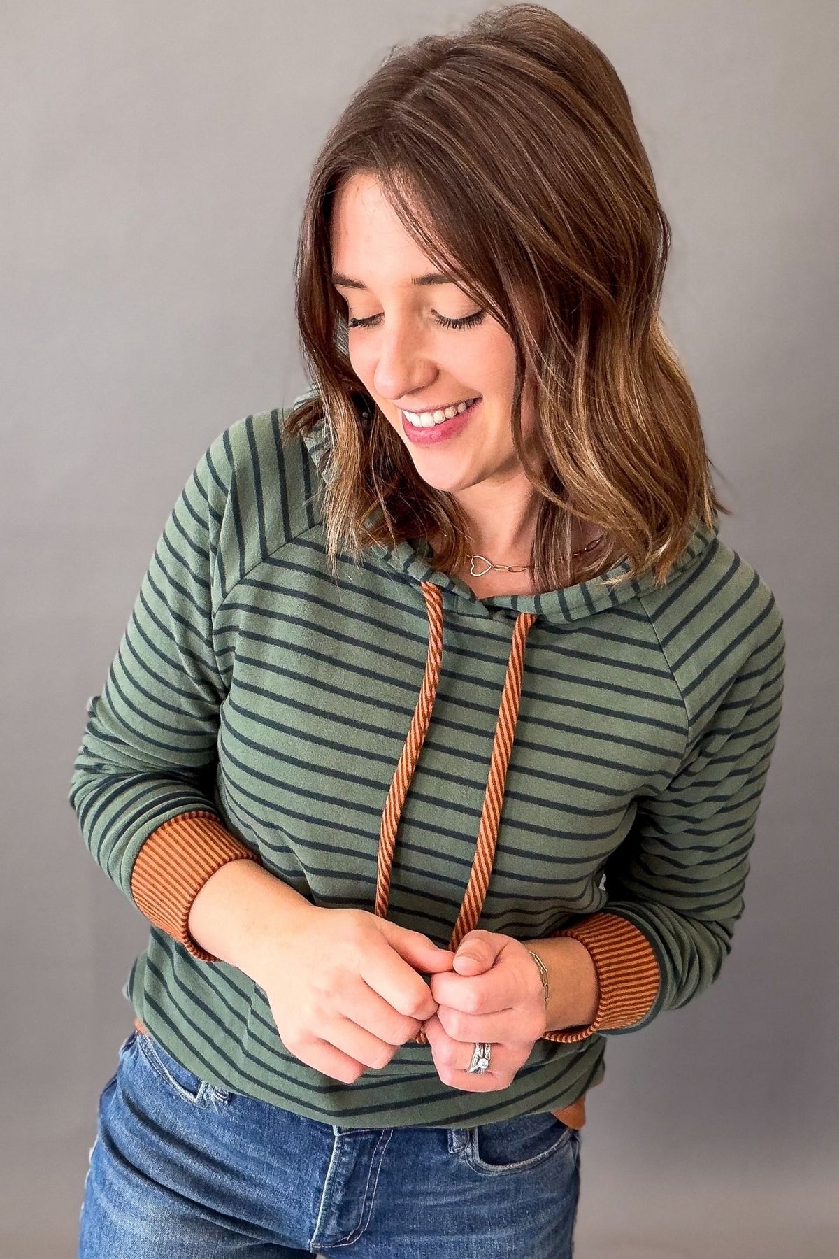 Olive Micro Brushed Striped Hoodie