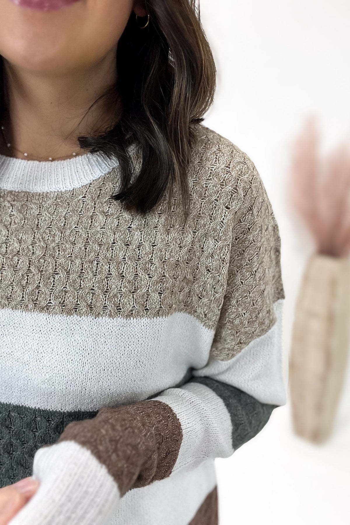 Olive Multi Texture Color Block Sweater