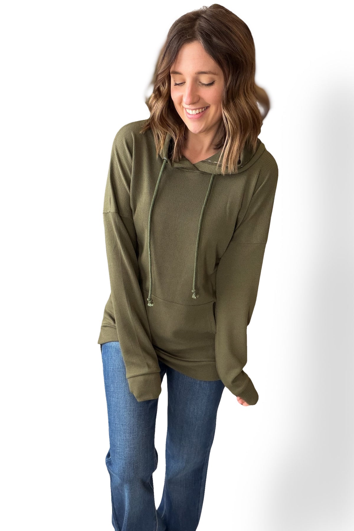 Olive Ribbed Hoodie