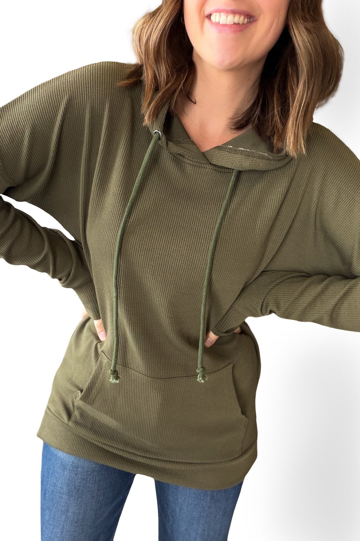 Olive Ribbed Hoodie