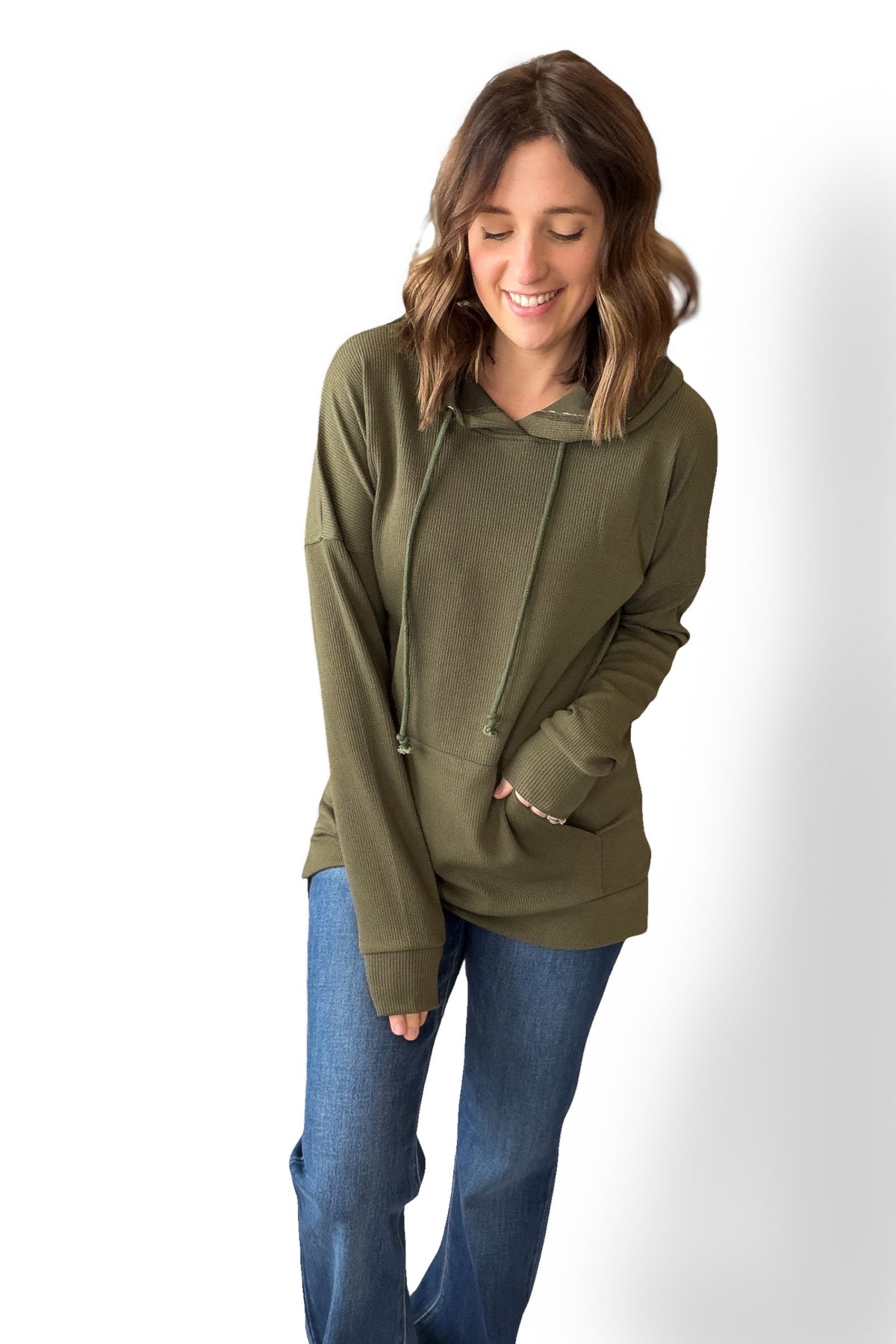Olive Ribbed Hoodie