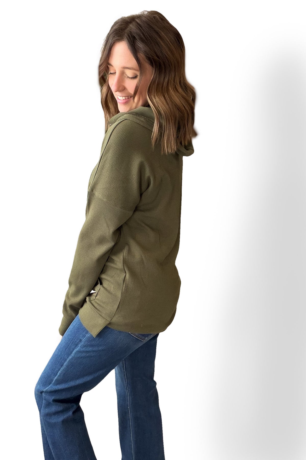 Olive Ribbed Hoodie