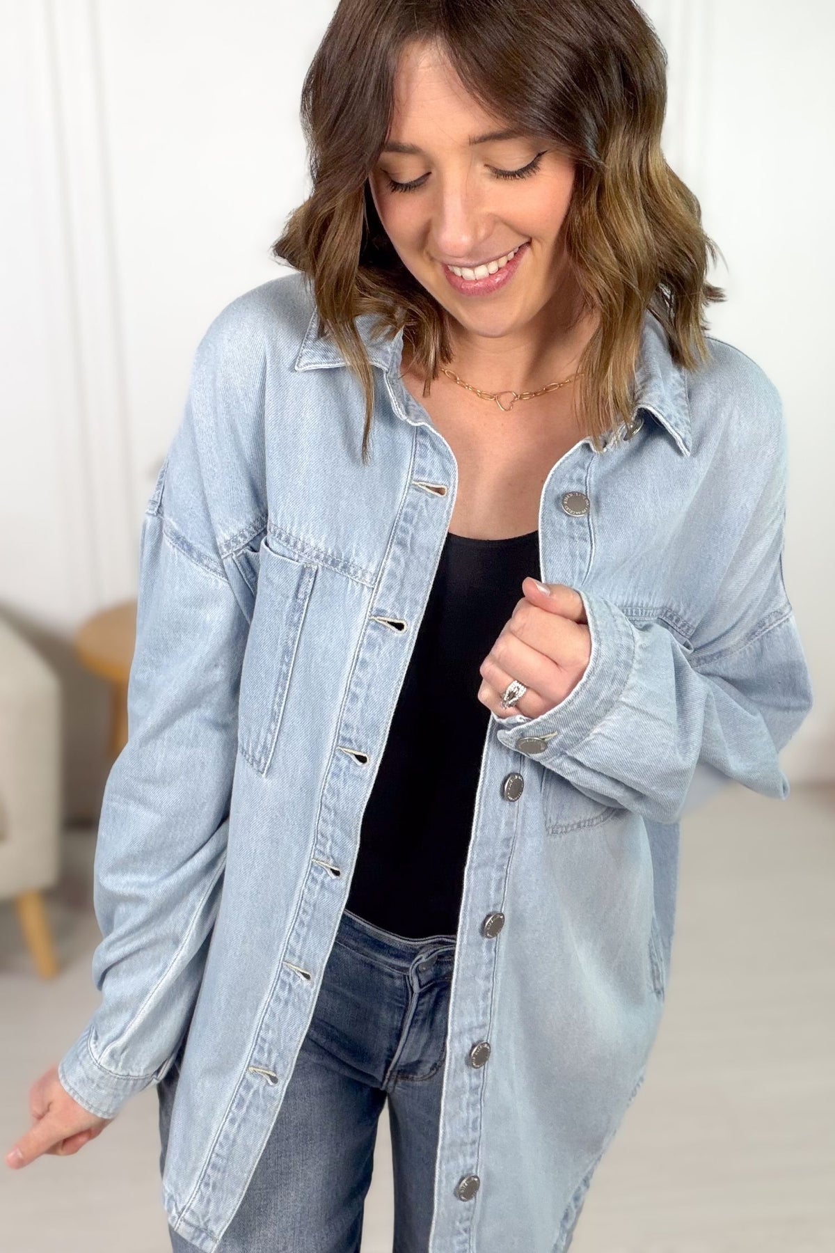 Everyday denim layering jacket with pockets